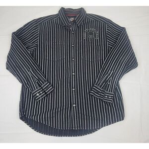 Harley Davidson Button Up Shirt Mens Large. Vintage Black Striped‎ Longsleeve.